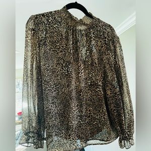 Womens 1. State Animal Print Long Sleeve Blouse Size XL